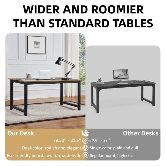 Computer Desk Large Office Desk, 79.5 Inch Gaming Desk Writing Desk Work Desk For Home Office, Study, Modern Simple Wooden Desk, Large Legroom, Metal Frame