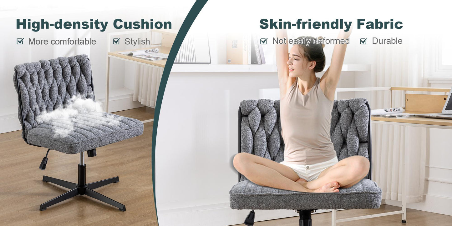 Armless Office Chair no Wheels, Ergonomic Wide Seat Swivel Desk Chair, Height Adjustable Cross Legged Comfortable Computer Chair for Living Room, Van
