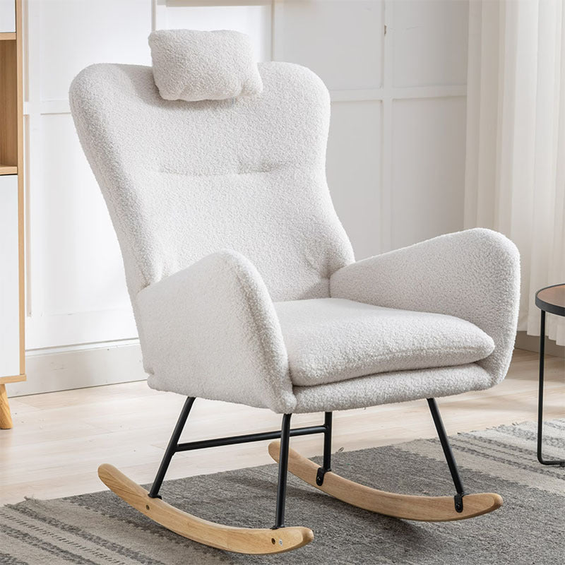 35.5 Inch Rocking Chair With Pocket, Soft Teddy Fabric Rocking Chair For Nursery, Comfy Wingback Glider Rocker With Safe Solid Wood Base For Living Room Bedroom Balcony Cannot Be Sold On Temu